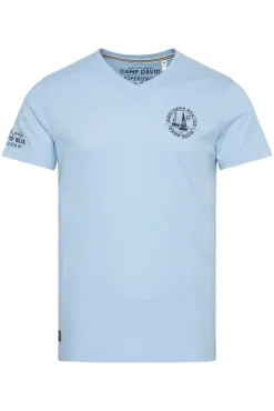 Herren CAMP DAVID & SOCCX V-Shirt mit kleinen Rubber Prints summer blue
