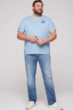 Herren CAMP DAVID & SOCCX V-Shirt mit kleinen Rubber Prints summer blue