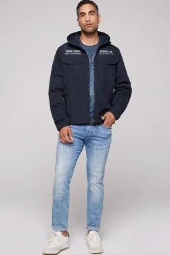 Herren CAMP DAVID & SOCCX Windbreaker-Jacke mit Kapuze und Rückenprint blue navy