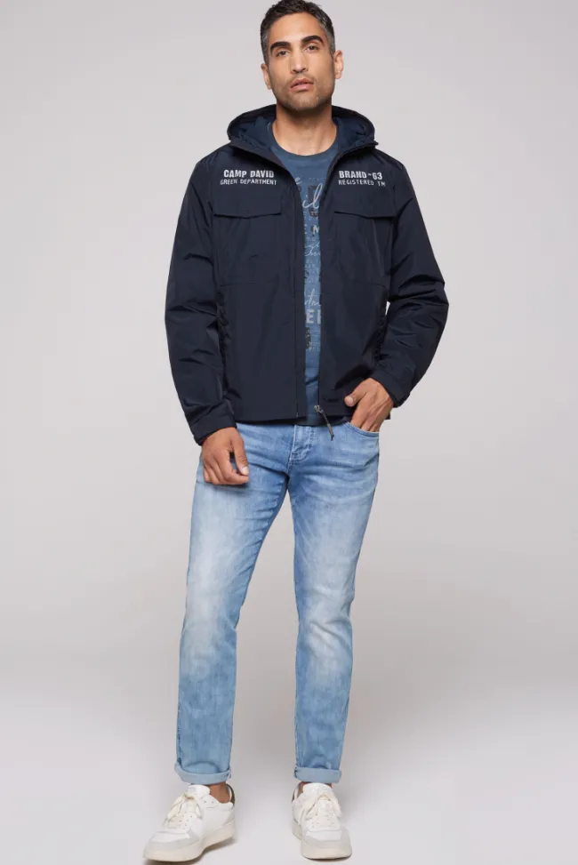 Herren CAMP DAVID & SOCCX Windbreaker-Jacke mit Kapuze und Rückenprint blue navy