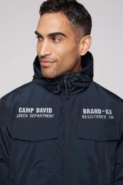 Herren CAMP DAVID & SOCCX Windbreaker-Jacke mit Kapuze und Rückenprint blue navy