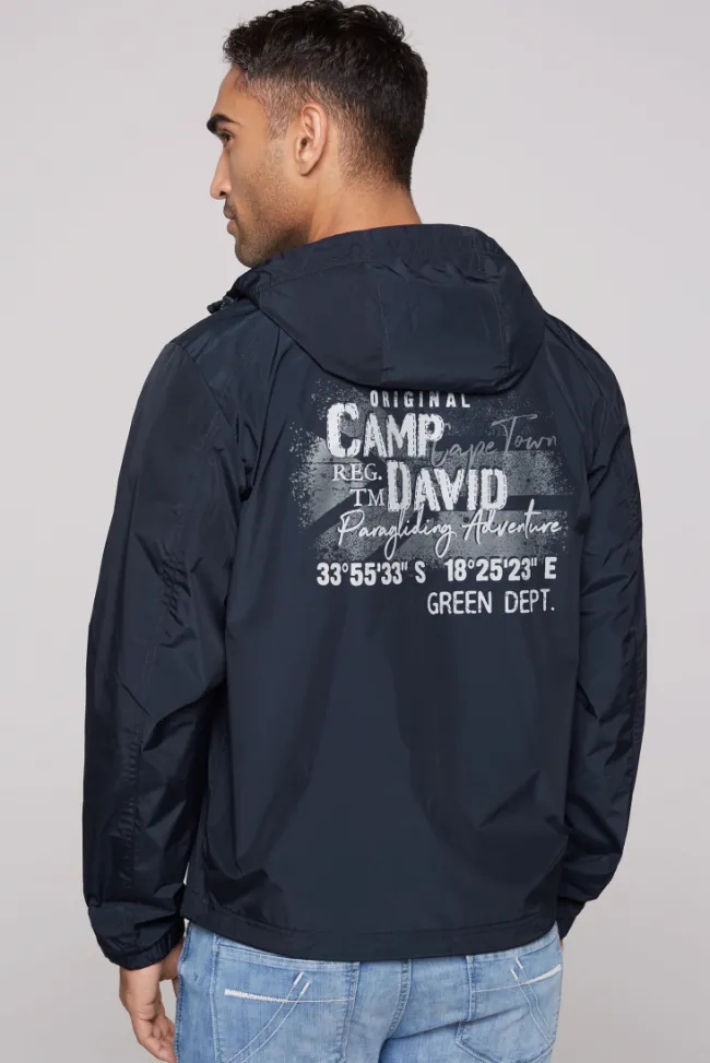 Herren CAMP DAVID & SOCCX Windbreaker-Jacke mit Kapuze und Rückenprint blue navy
