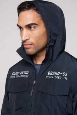 Herren CAMP DAVID & SOCCX Windbreaker-Jacke mit Kapuze und Rückenprint blue navy