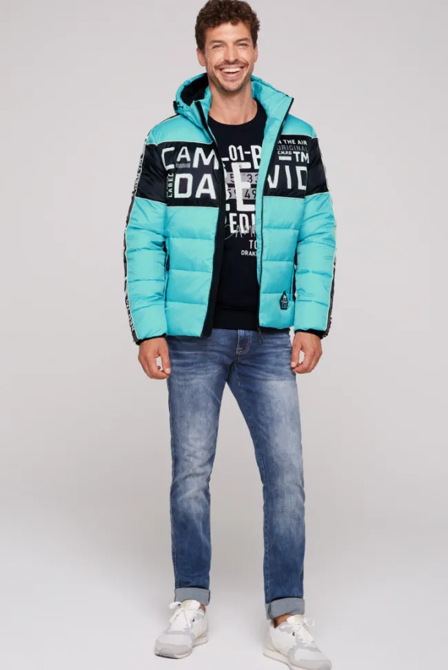 Herren CAMP DAVID & SOCCX Winterjacke mit Colour-Blocking und Logo-Design new aqua