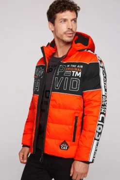 Herren CAMP DAVID & SOCCX Winterjacke mit Colour-Blocking und Logo-Design signal orange