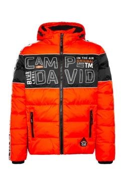 Herren CAMP DAVID & SOCCX Winterjacke mit Colour-Blocking und Logo-Design signal orange