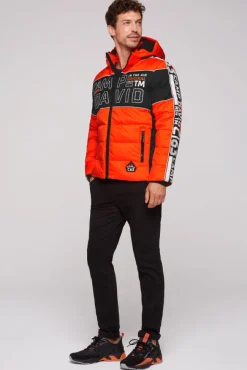 Herren CAMP DAVID & SOCCX Winterjacke mit Colour-Blocking und Logo-Design signal orange