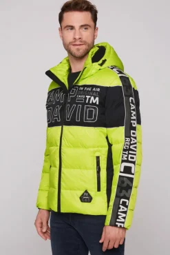 Herren CAMP DAVID & SOCCX Winterjacke mit Colour-Blocking und Logo-Design neon kiwi