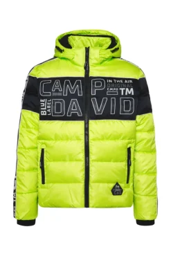 Herren CAMP DAVID & SOCCX Winterjacke mit Colour-Blocking und Logo-Design neon kiwi