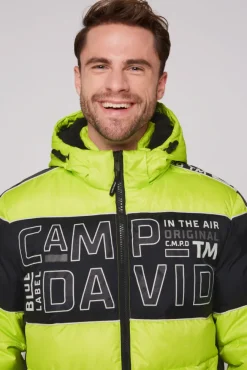 Herren CAMP DAVID & SOCCX Winterjacke mit Colour-Blocking und Logo-Design neon kiwi