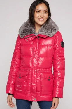 Damen CAMP DAVID & SOCCX Winterjacke mit hohem Kragen und Steppmuster red glow